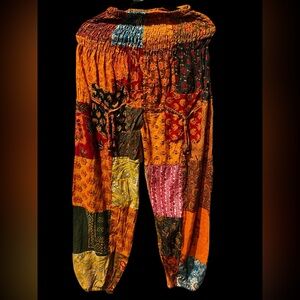 #3 orange NWT 100% cotton all elastic smocked waist patchwork jogger pants